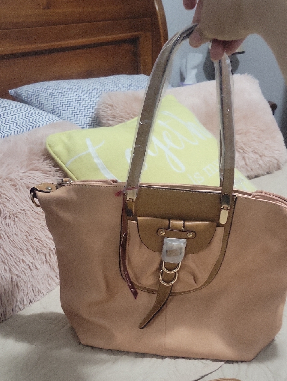 Tosca Pink-peach Carryall Tote with Gold Accents NWT